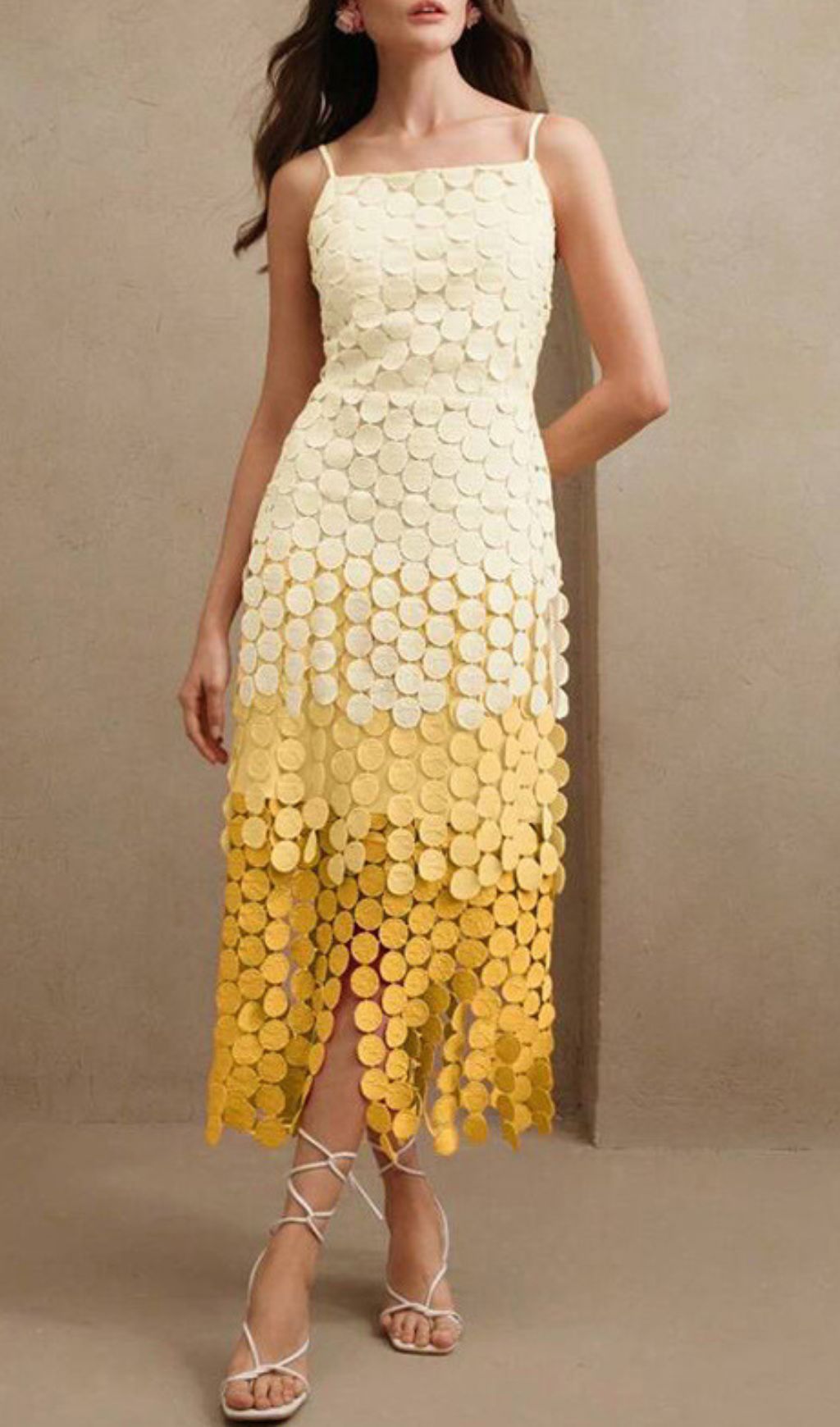 Vibrant Ham Ombre Yellow Layered Circle Midi Dress