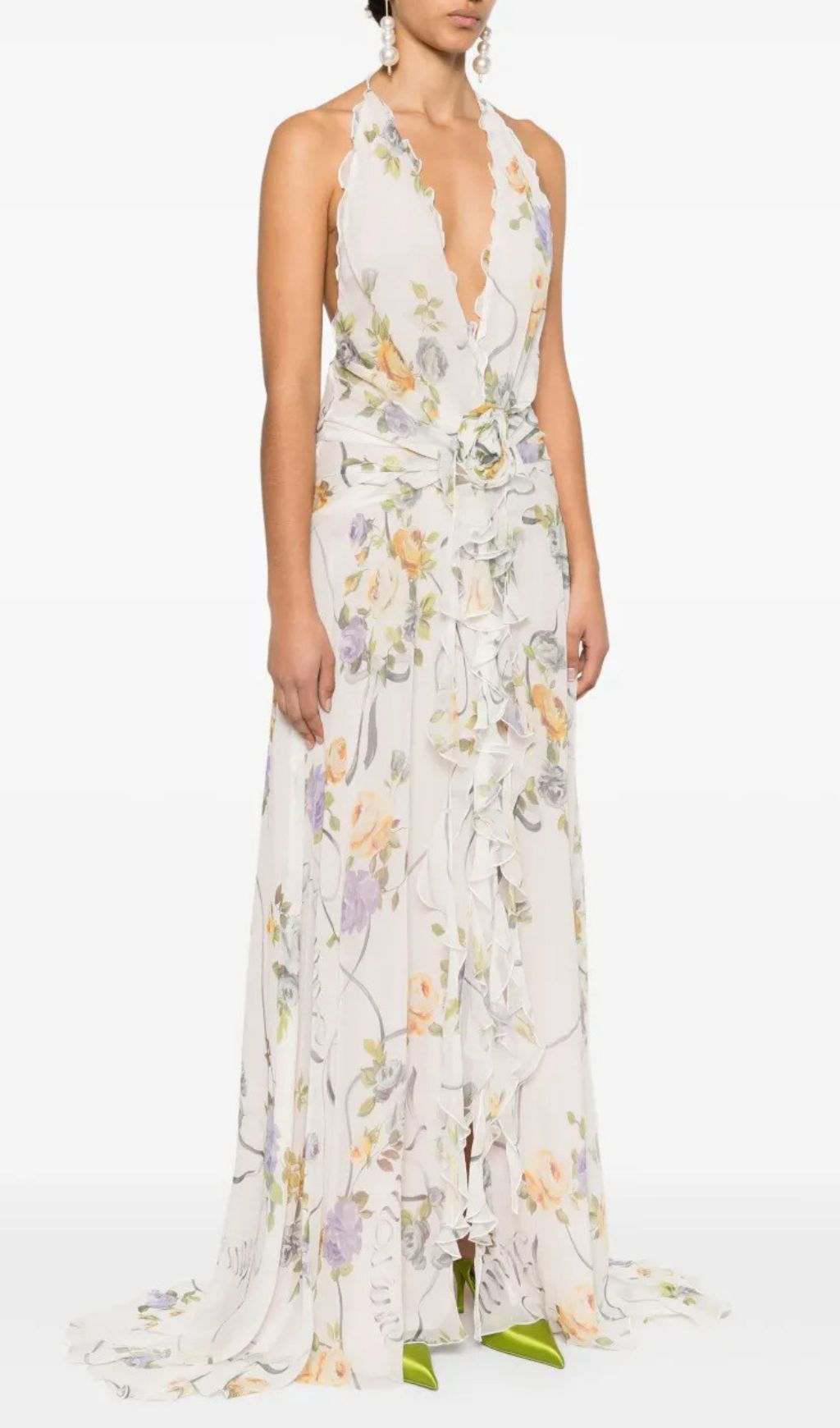 Chic Florine Floral Halter Ruffle Maxi Dress