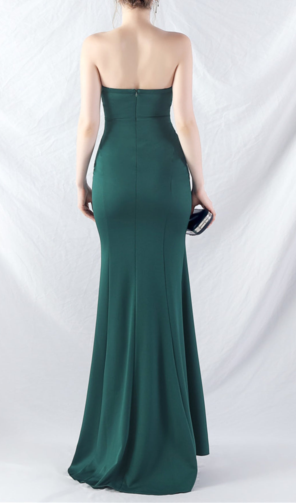 Chrina Emerald Green Strapless Ruched Mermaid Maxi Dress