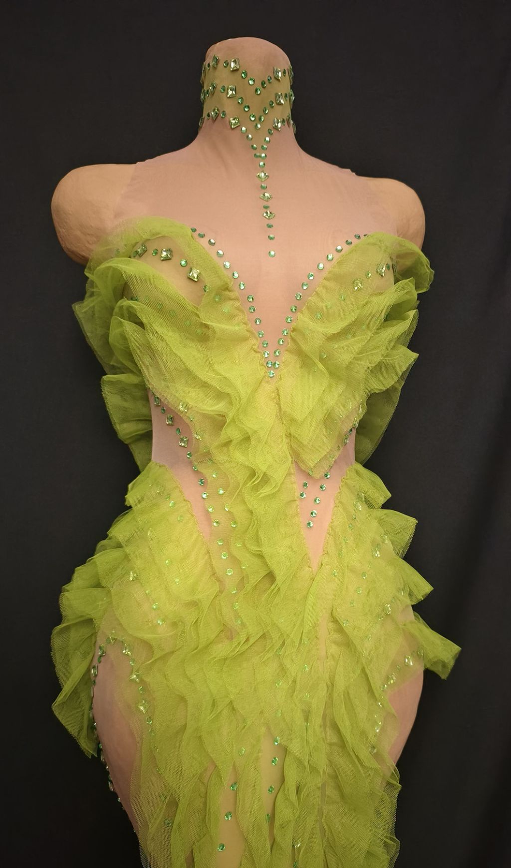 Jaela Yellow Diamante Ruffle Maxi Dress