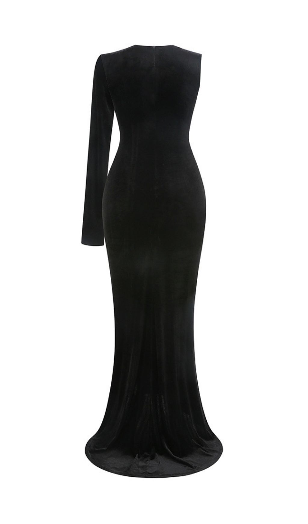 Joyce Black Velvet One-Sleeve Bow Maxi Gown