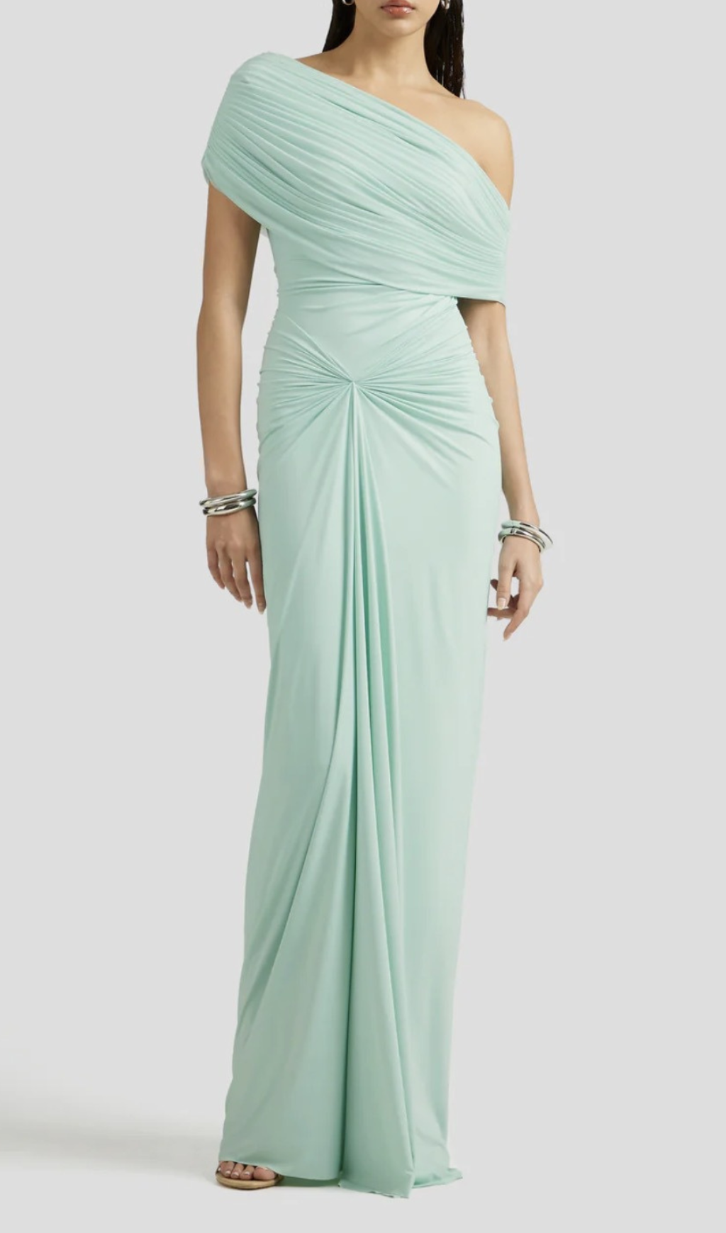 Henryk Mint Ruched One-Shoulder Maxi Dress