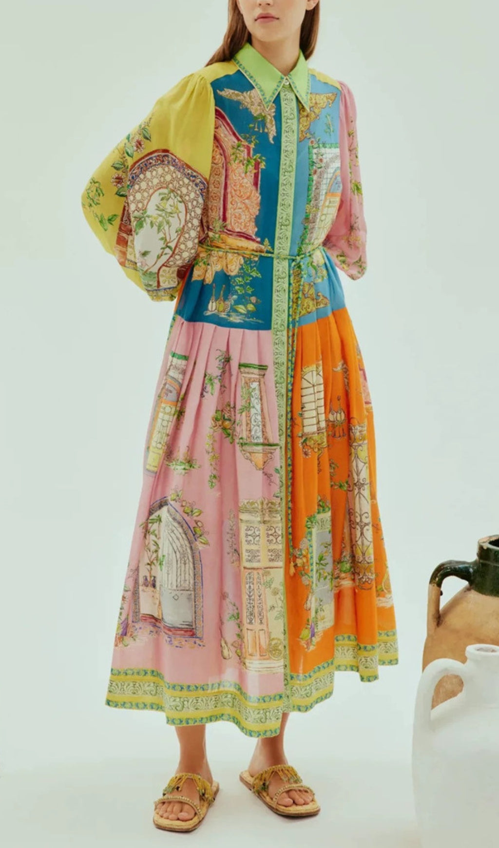 Elgin Vibrant Patchwork Print Midi Dress