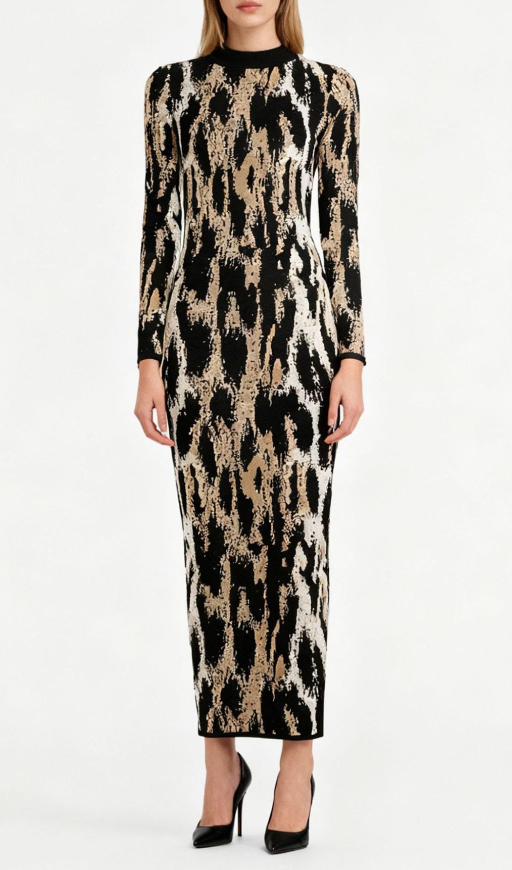 Chic Women's Leopard Print Long Sleeve Midi Dress