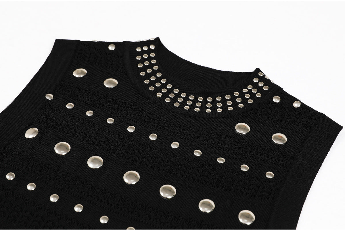 Hedia Black Studded Knit Midi Dress