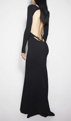 Franco Black Long Sleeve Backless Maxi Dress