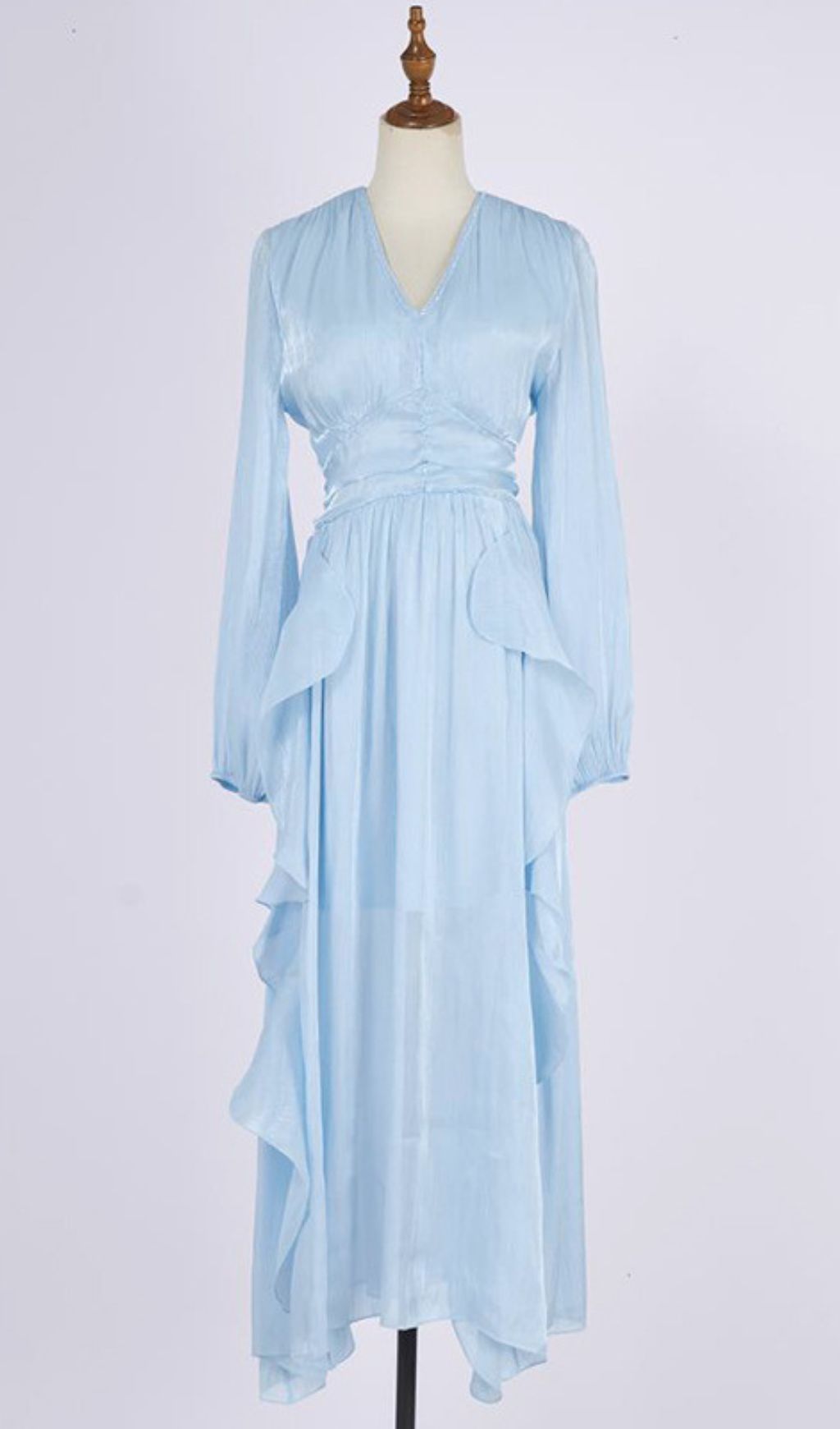Ginger Shimmer Pink Ruffle V-Neck Long Sleeve Maxi Dress