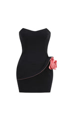 Brynlee Black Strapless Mini Dress with Sculpted 3D Rose