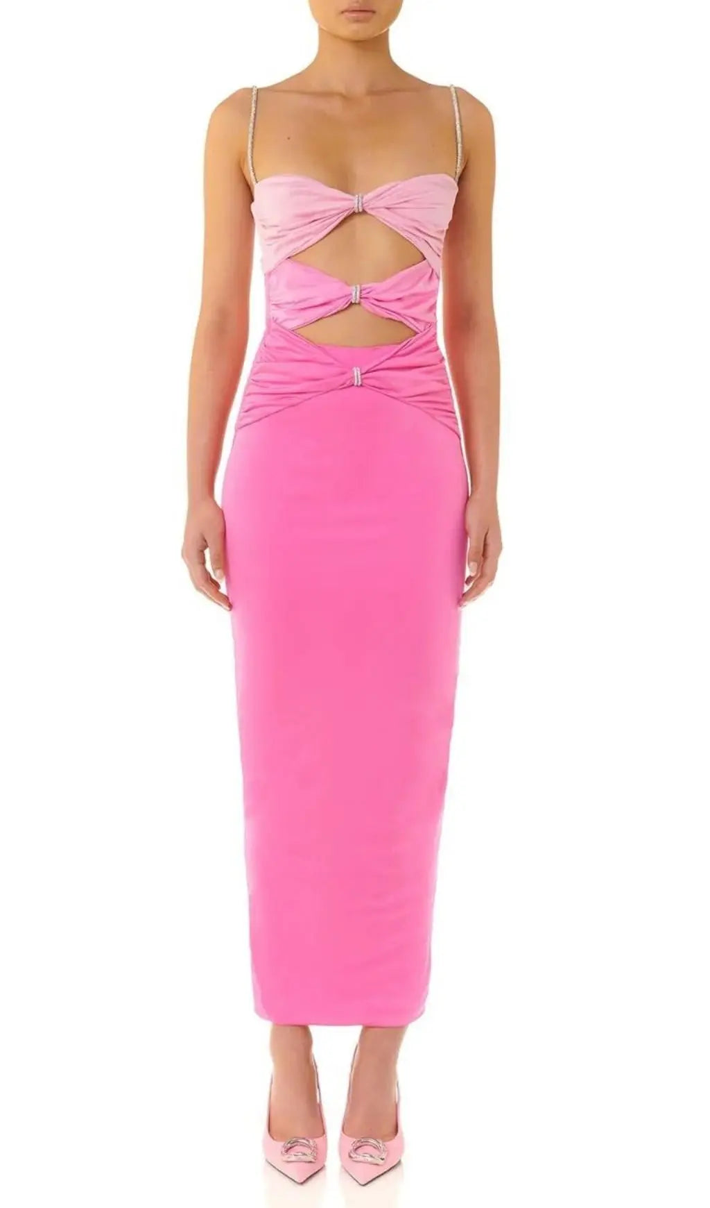 Sparkle & Bow Pink Cutout Maxi Dress