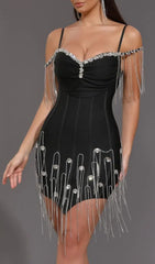 Dazzling Diamante Tassel Bandage Mini Dress