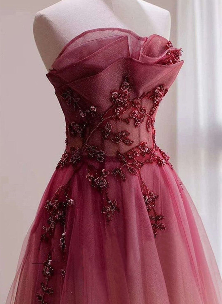 Hermoso vestido de fiesta largo con degradado de tul y cuentas 