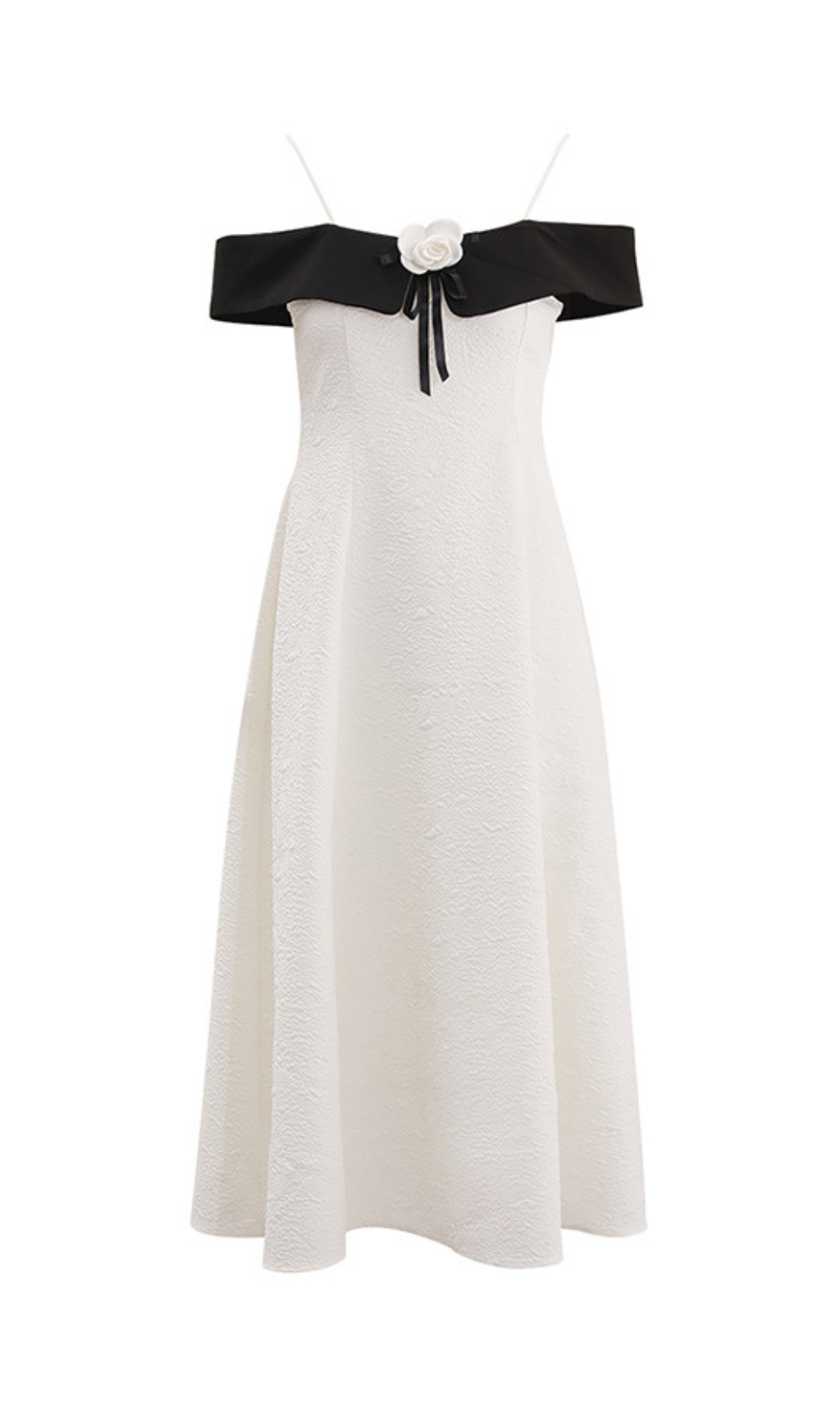 Gamma Chic Black & White Off-Shoulder Floral Midi Dress for Women
