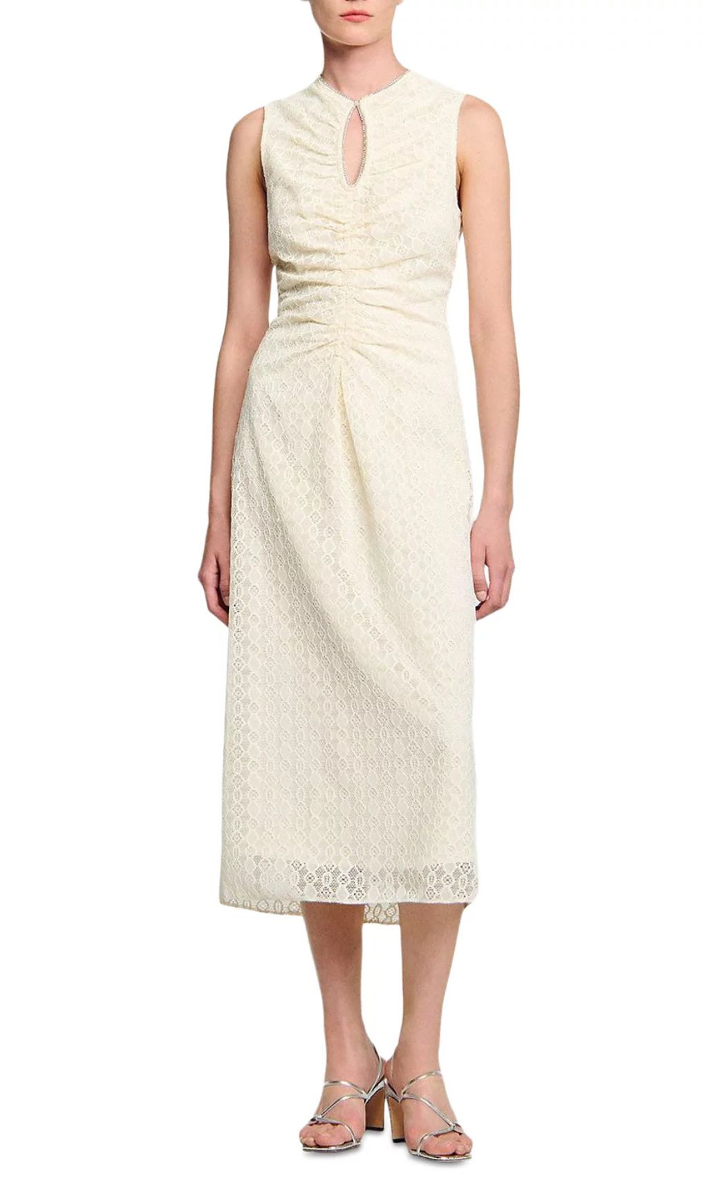 Chic Rhinestone Keyhole Lace Midi Dress