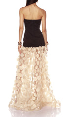 Duffy Strapless Black Bodice Mesh Dot Maxi Dress