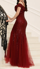 Charlee Dazzling Red Sequin Off-Shoulder Mermaid Maxi Gown