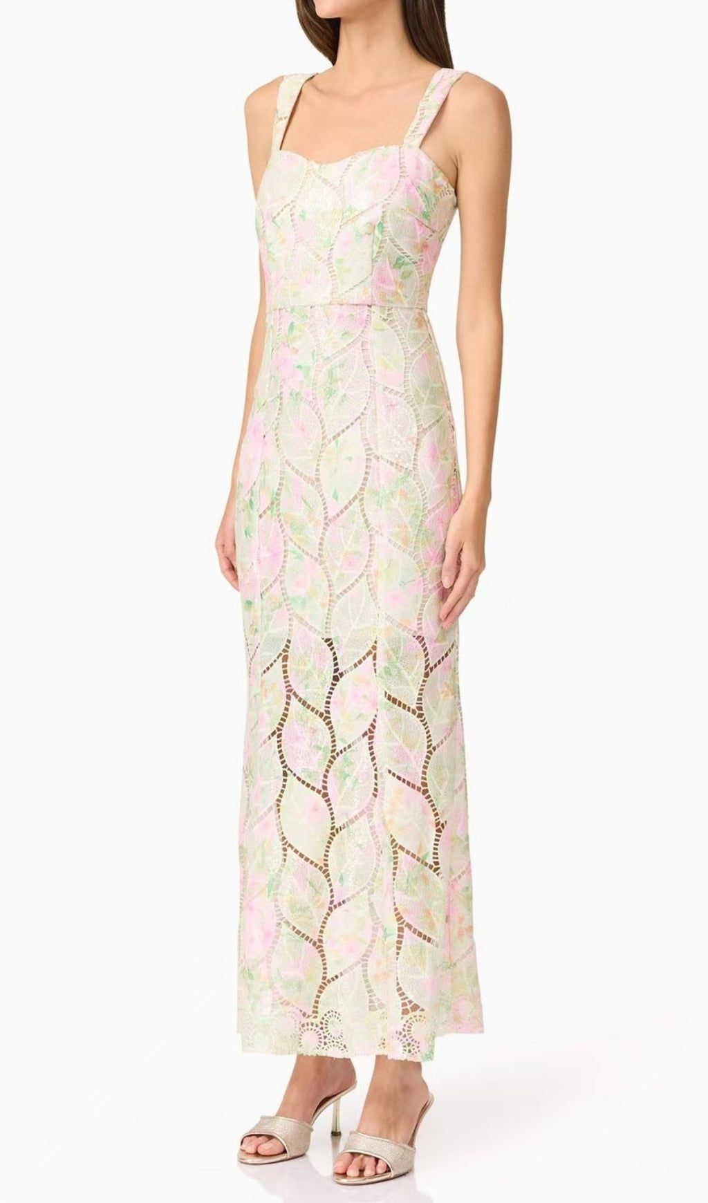 Fujiko Garden Bloom Leaf Lace Strappy Maxi Dress