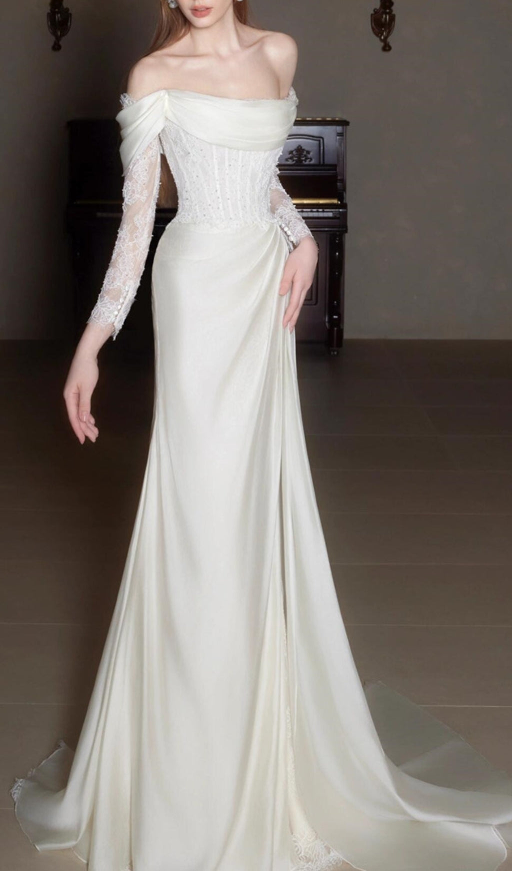 Clio Romantic Off-Shoulder Lace Corset Bridal Gown