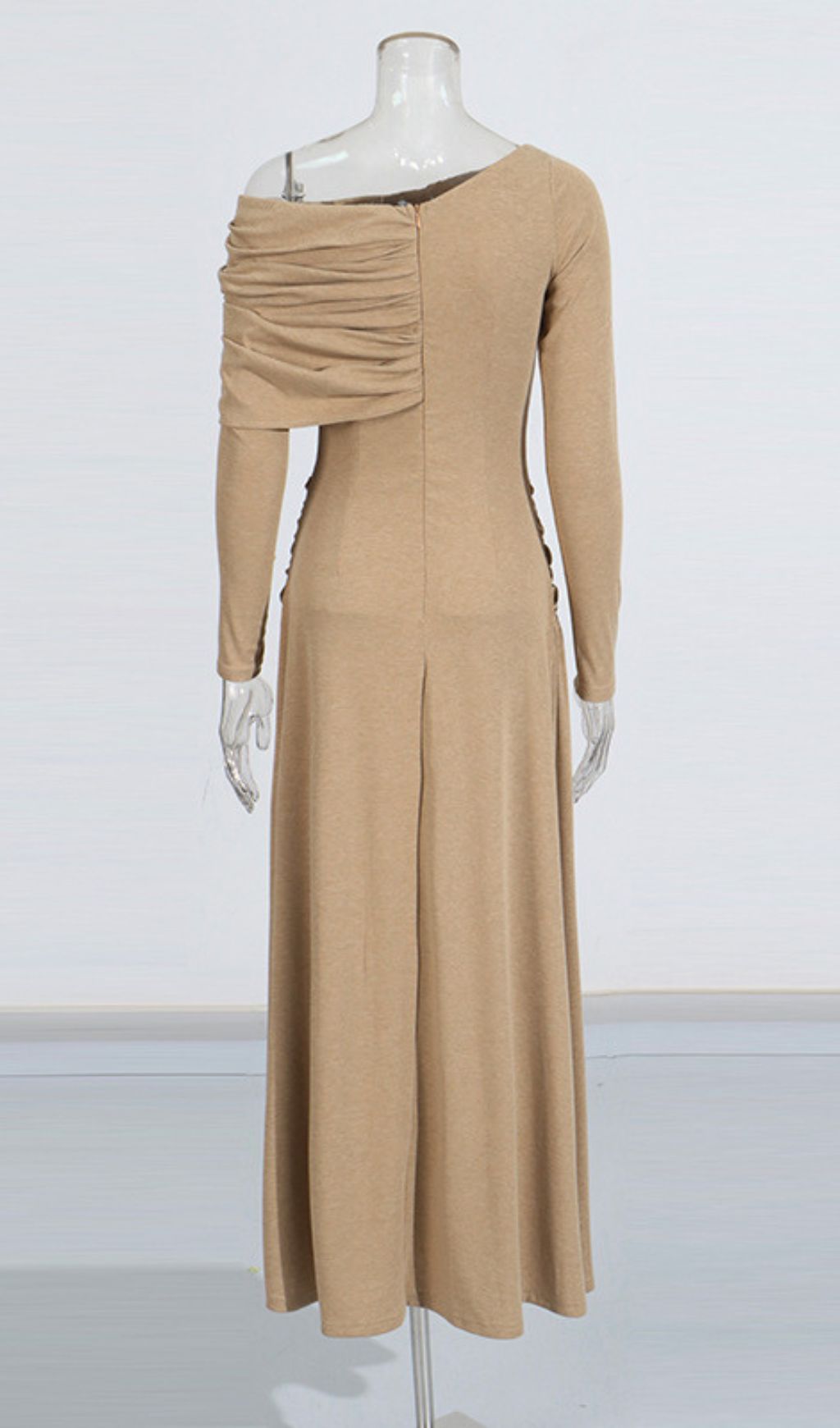 Gaia Elegant Ruched Off-Shoulder Long Sleeve Maxi Dress