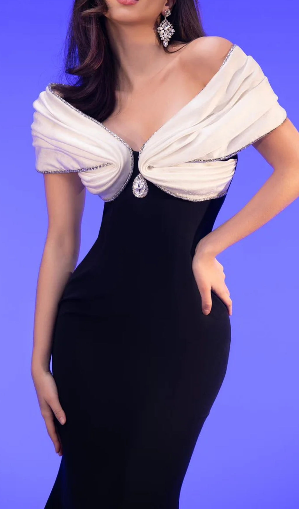 Fabio Glamour Black & White Off-Shoulder Maxi Dress