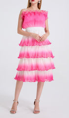 Fiene Pink Ombre Tiered Midi Dress