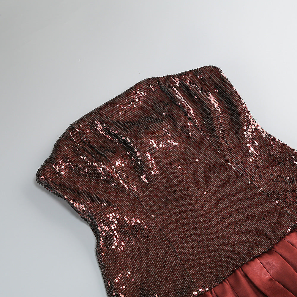 Irn Dazzling Bronze Sequin Strapless Bubble Mini Dress