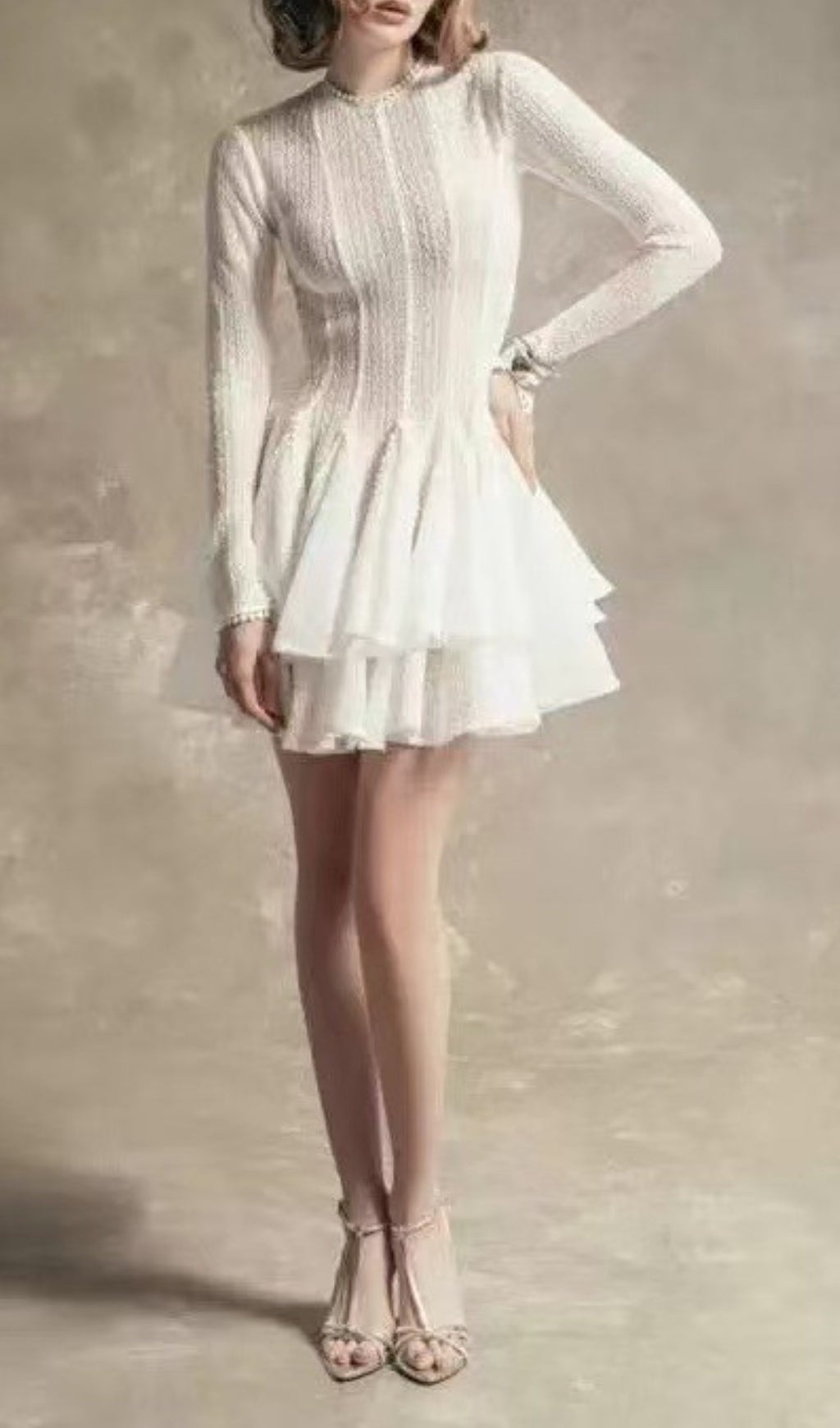 Colt Black Sheer Knit Long Sleeve Ruffle Mini Dress
