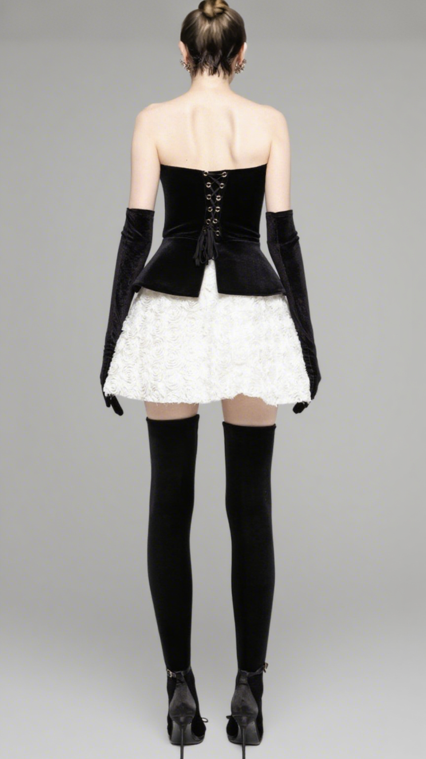 Velvet & 3D Floral Strapless Mini Dress Set