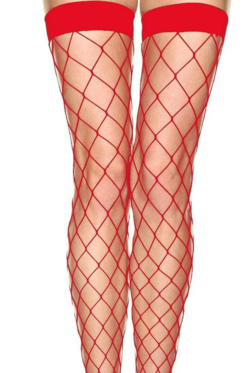 Red Diamond Net Stockings with Wide Bands