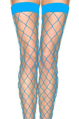 Turquoise Diamond Net Stockings with Wide Bands