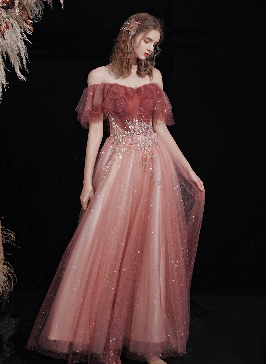 Lovely Pink Floor Length Gradient Shiny Tulle Formal Dress