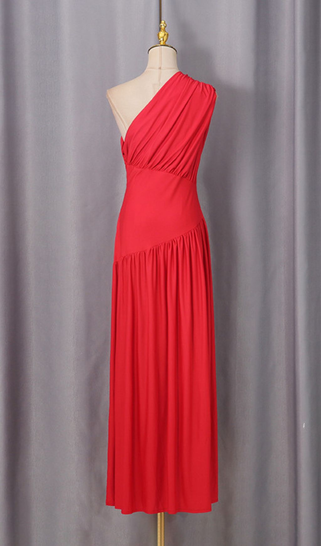 Jordon Red One-Shoulder Maxi Dress