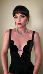 Beatrix Black Scalloped Plunge V-Neck Mini Bandage Dress