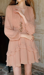 Devera Blush Embellished Tiered Mini Dress