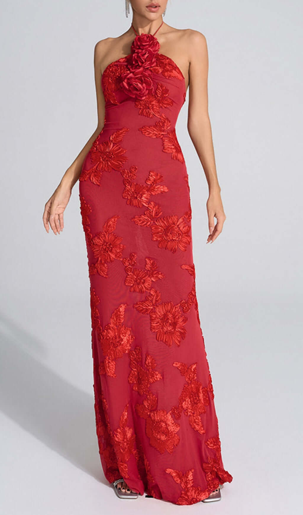 Bambi Red Halter Maxi Gown