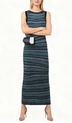 Jamaica Blue Shimmer Stripe Knit Maxi Dress
