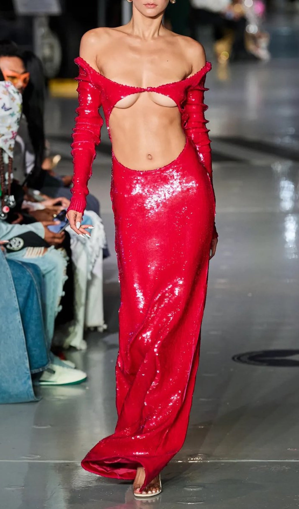 Crimson Sequin Cut-Out Maxi Dress