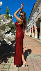 Aditi Glamour Bloom Red Sequin Maxi Dress