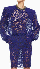 Hermia Royal Blue Lace Long Sleeve Mini Dress