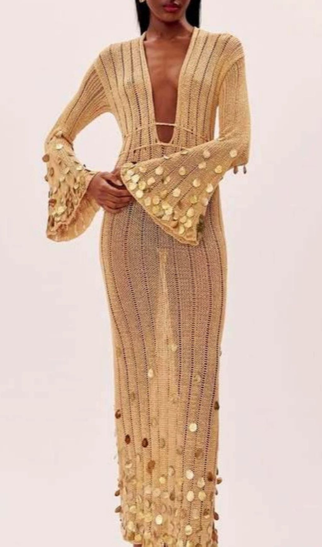 Honza Dazzling Gold Sequin Knit Maxi Dress