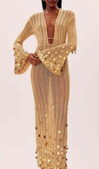 Honza Dazzling Gold Sequin Knit Maxi Dress