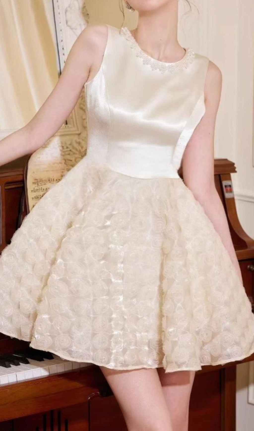 Darla Pearl & Floral Textured Black Mini Dress