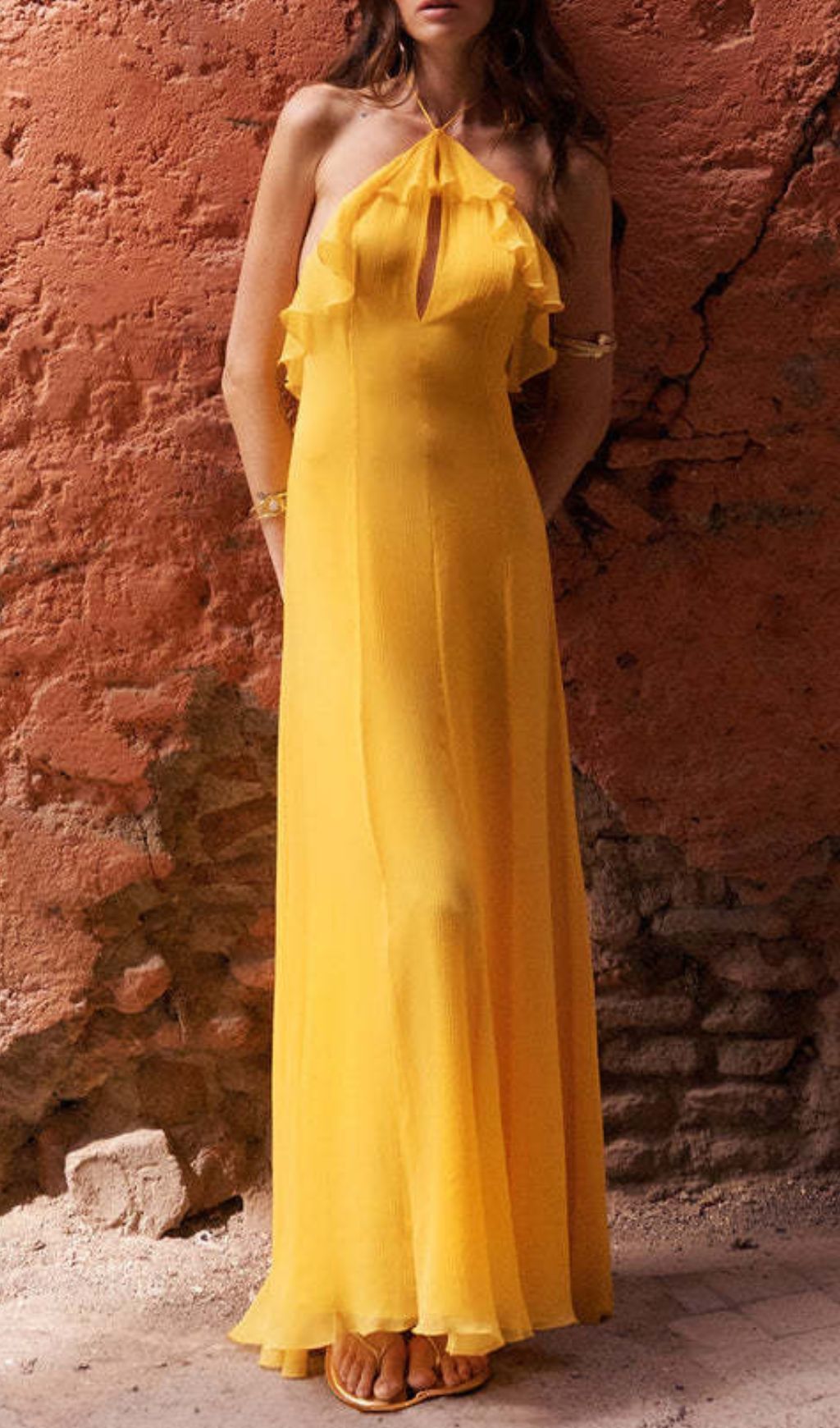 Glennis Golden Glow Halter Backless Maxi Dress