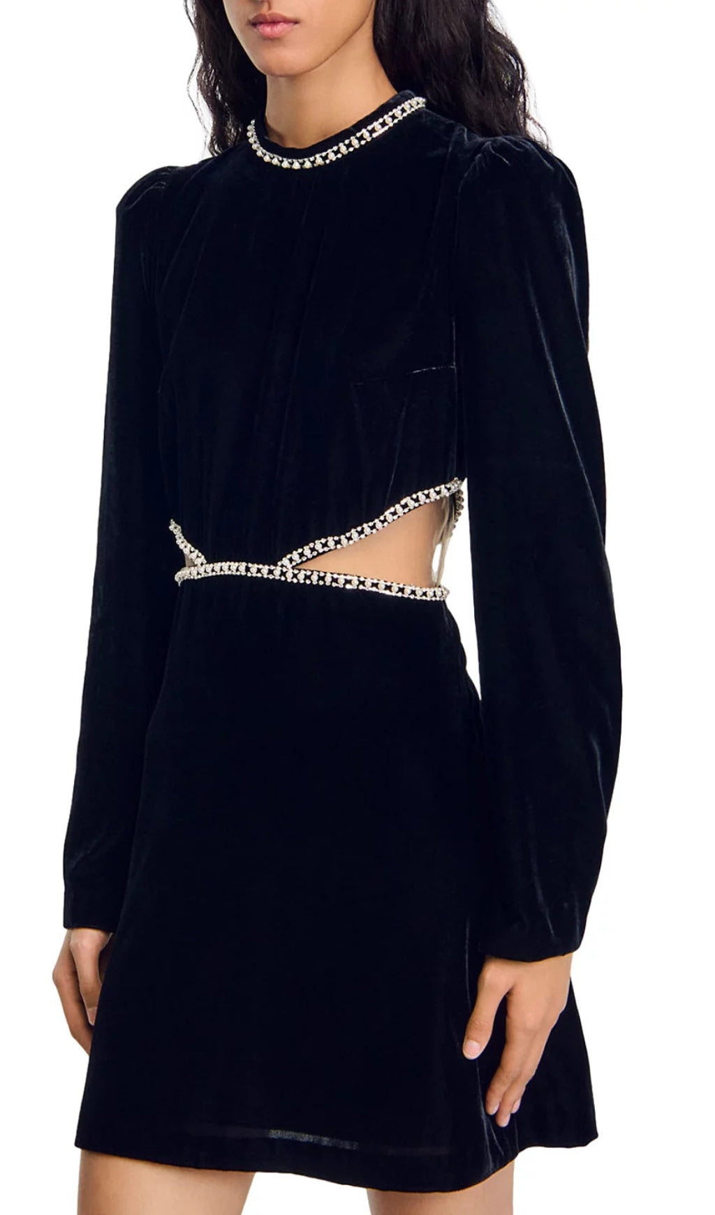 Maryline Glamour Velvet Mini Dress with Sparkling Cutouts