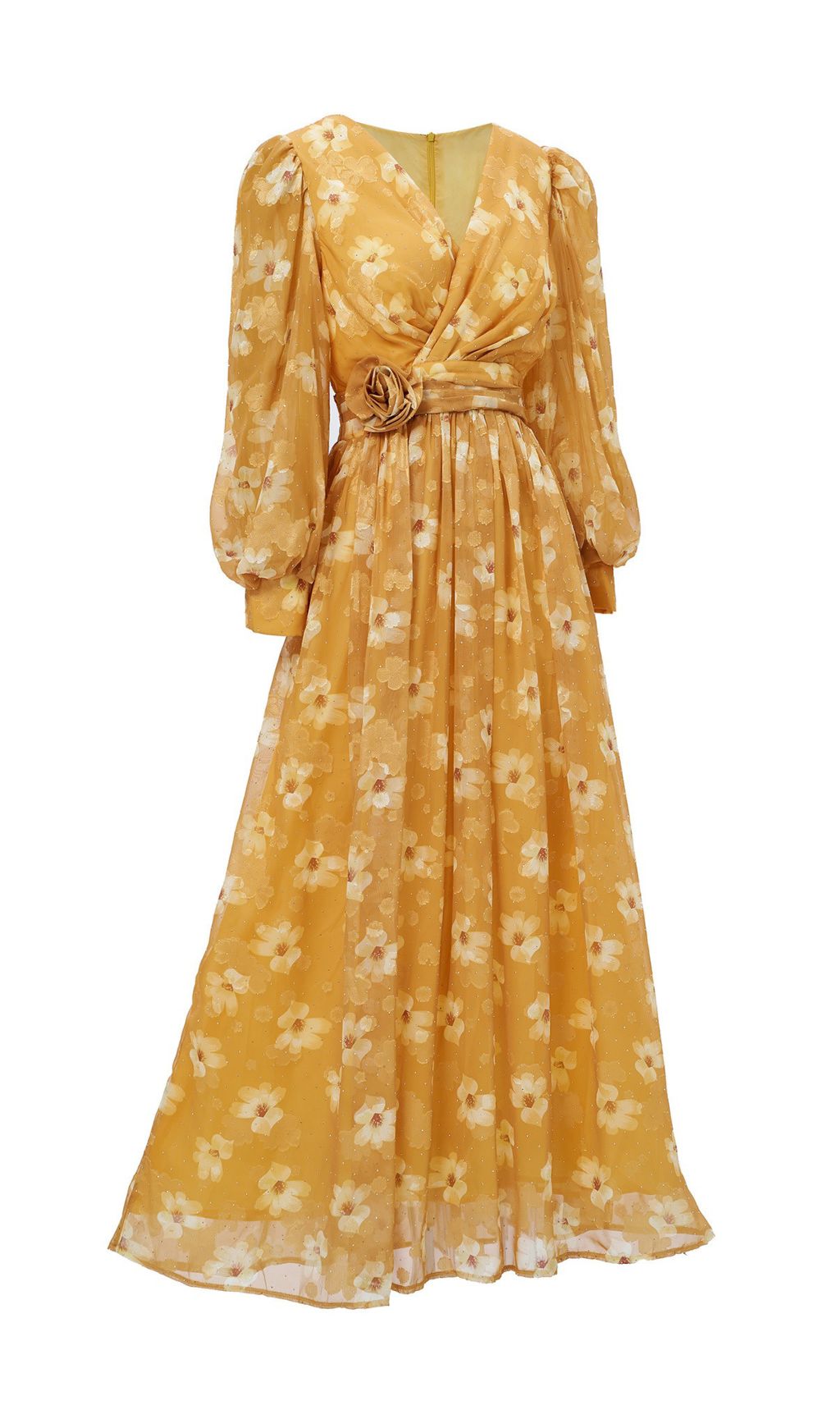 Feodora Romantic Yellow Floral Maxi Dress