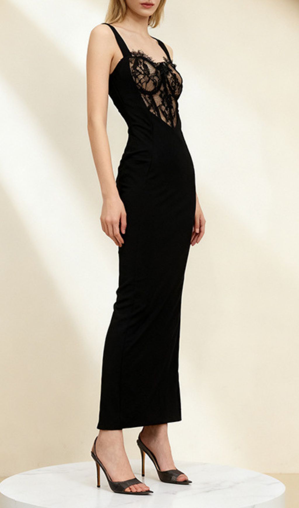 Ishiko Luxe Black Lace Bustier Midi Dress