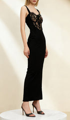 Ishiko Luxe Black Lace Bustier Midi Dress