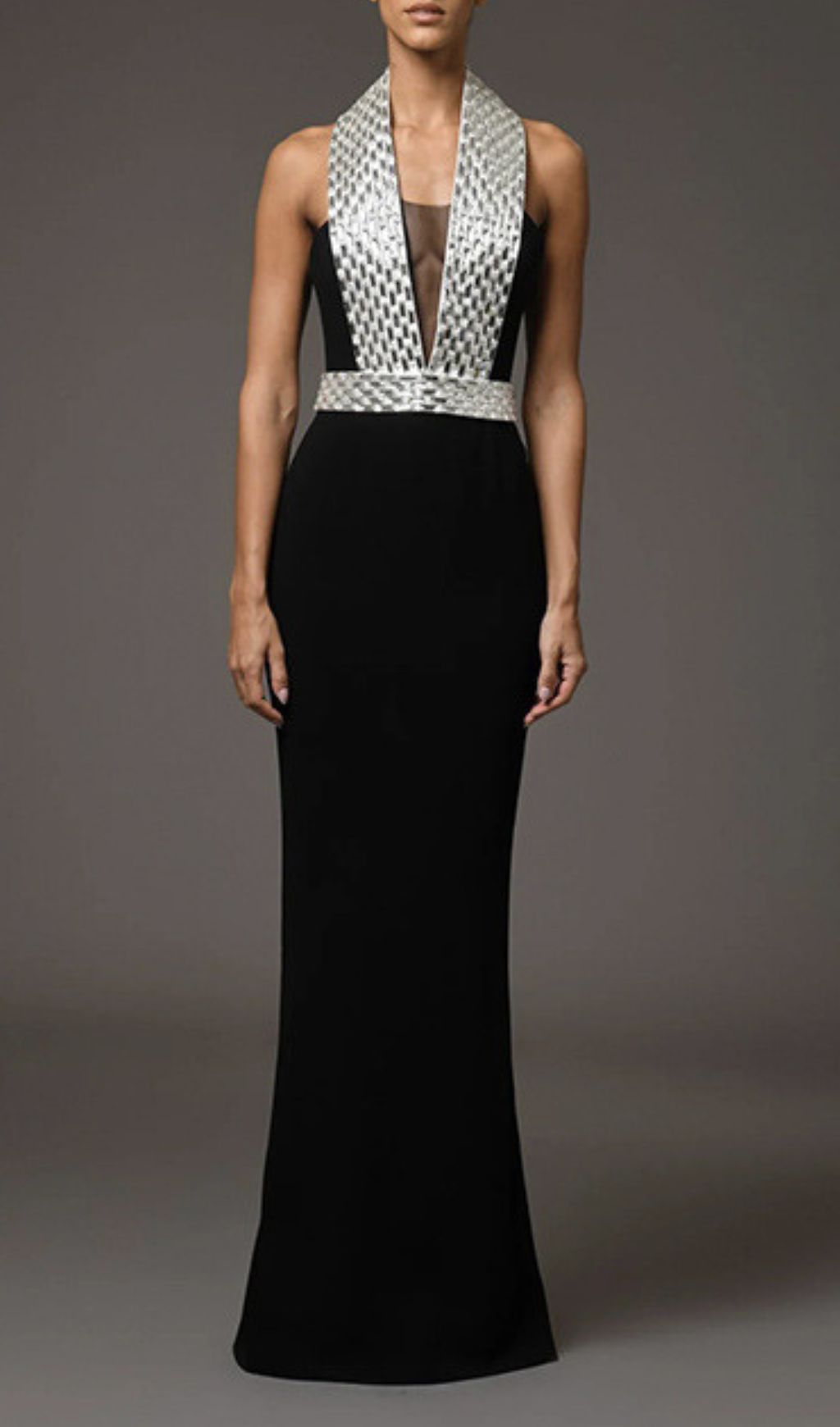 Jaide Black Crystal Halter Maxi Gown