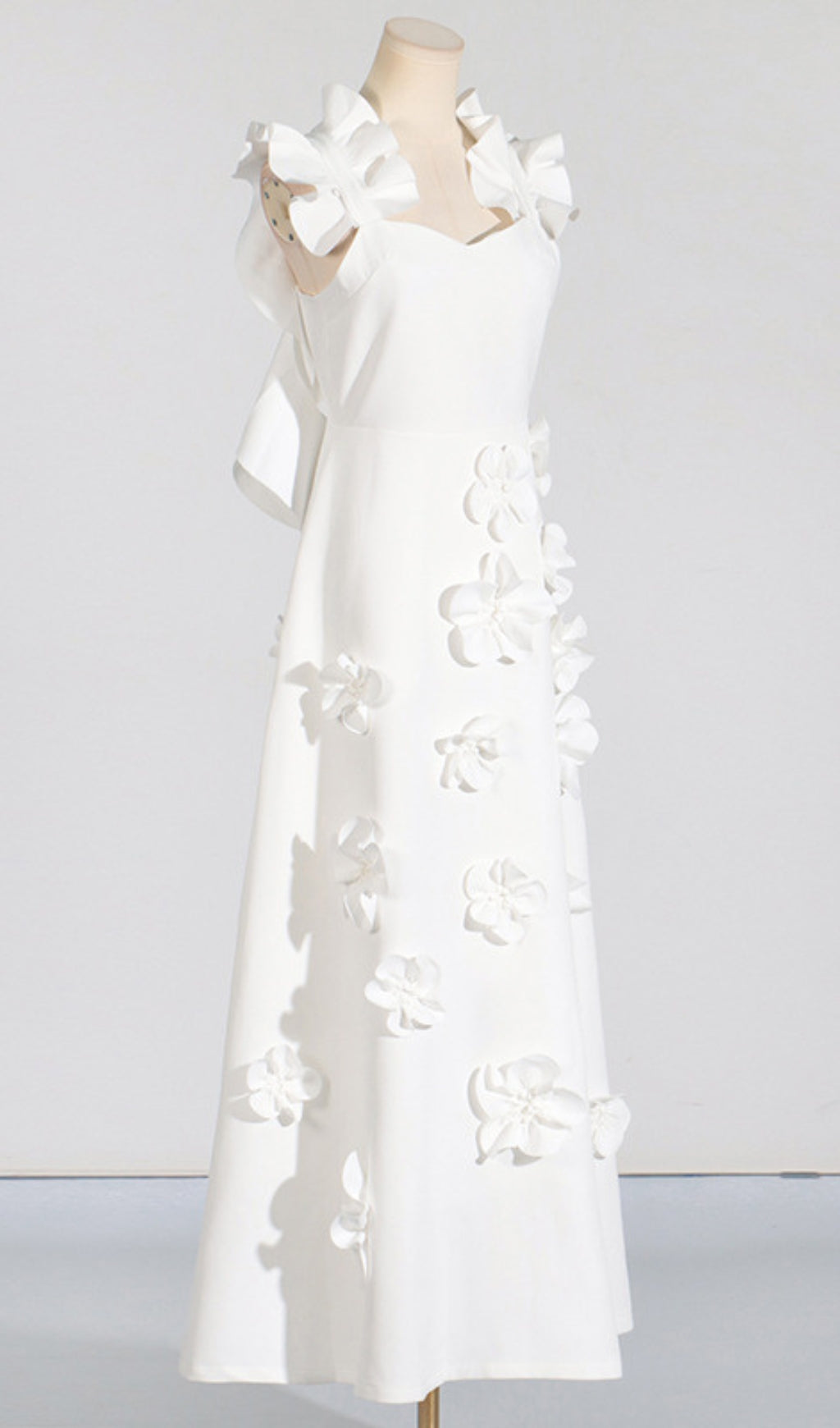 Bracha Whimsical 3D Floral Maxi Dress with Asymmetrical Ruffle & Pockets