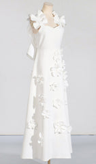 Bracha Whimsical 3D Floral Maxi Dress with Asymmetrical Ruffle & Pockets