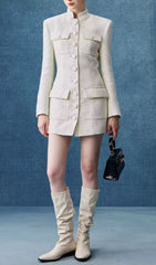 Elegant White Tweed Mini Dress